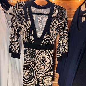 Twenty One Y2K Paisley Mini Dress, Black & Cream Cutout Tunic, Size S